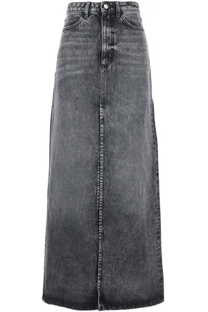 Icon Denim Blue High Waist Long Skirt With Logo Patch On The Rear And Logo Detail On The Rear In Denim Woman