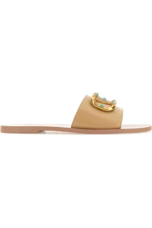 VALENTINO GARAVANI Beige Leather Vlogo Slippers