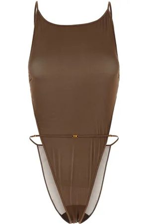Saint Laurent Brown Stretch Silk Bodysuit