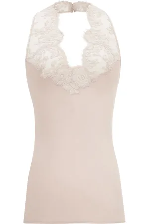 Saint Laurent Top With Halter Neckline In Silk Charmeuse And Lace