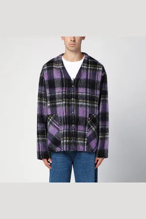 Palm Angels Over Shirt In Violet Check Wool