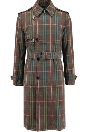 Burberry Check Dark Green Cotton Trench Coat