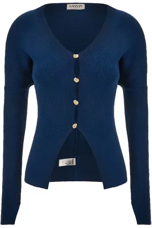 Lanvin Petrol Blue In Stretch Wool Blend Cardigan