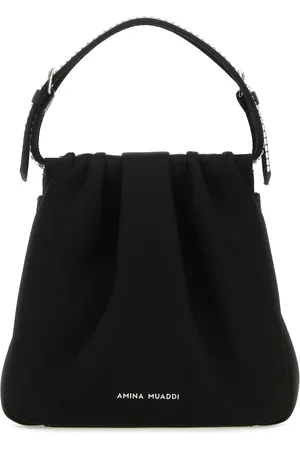 Amina Muaddi Black Satin Vittoria Crystal Handbag