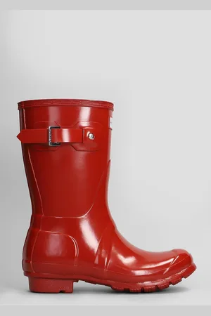 Hunter Original Short Gloss Low Heels Boots In Rubber/plasic