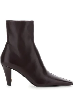 Saint Laurent Jill Brown Boots With Cassandre Detailing On The Heel In Leather Woman