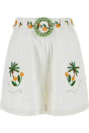 Farm Rio White Linen Tree Macaw Shorts
