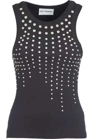 Des Phemmes Crystal Embellished Knit Tank Top