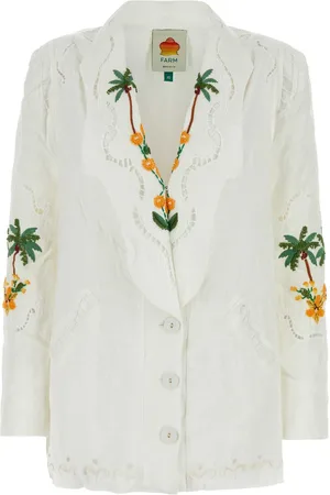 Farm Rio White Linen Tree Macaw Blazer