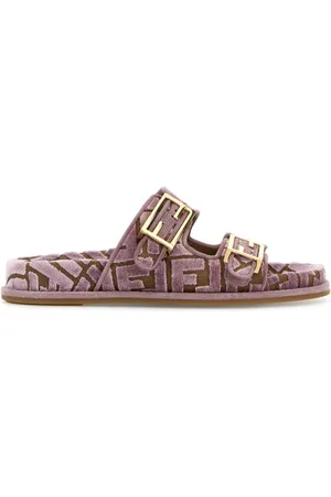 Fendi Embroidered Velvet And Jacquard Feel Slippers