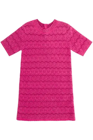 Gucci Fuchsia Crewneck Dress With Floreal Motif And G In Wool Girl