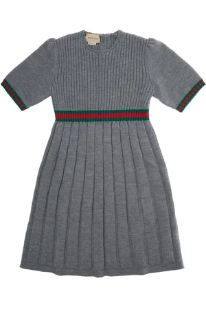 Gucci Dress With Round Neck And Web Detail In Wool Girl