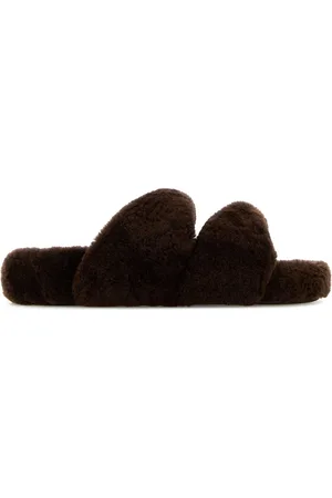 Aquazzura Brown Shearling Twist Slippers