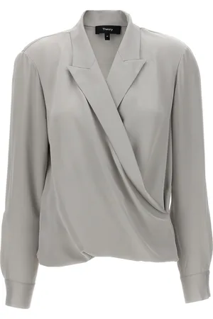 THEORY Pk Label Wrap Blouse