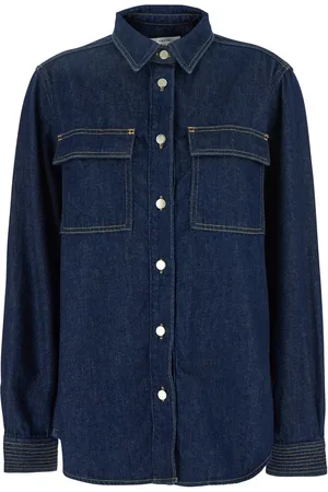Frame The Trapunto Shirt Blue Oversize Shirt With Classic Collar In Denim Woman