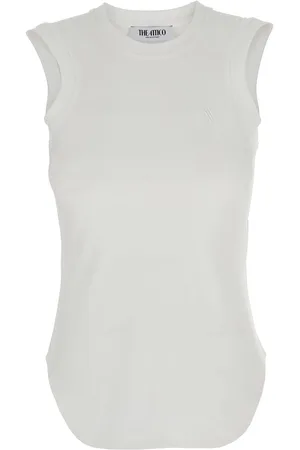 The Attico Sleeveless Crewneck Top With Tonal Logo Embroidery On The Front In Cotton Woman