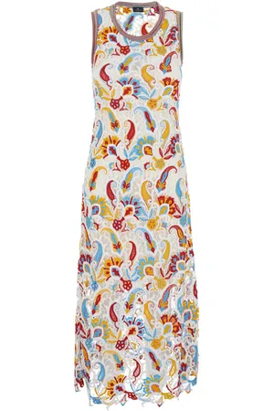 Etro Sleeveless Long Dress With Round Neck And All-over Floral Print In Viscose Blend Woman