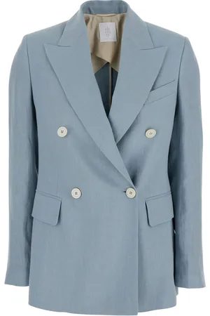 ELEVENTY Light Blue Double-breasted Jacket With Peak Lapels In Linen Woman