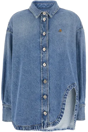 The Attico Blue Shirt With Classic Collar And Embroidered Detail On The Front In Cotton Woman