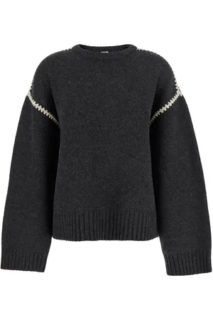 Totême Crewneck Sweater With Embroidery Detail On The Sleeve In Wool And Cashmere Blend Woman