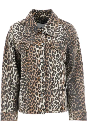 Ganni Leopard Print Denim Jacket