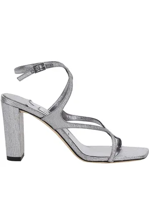 Jimmy Choo Azie Metallic Sandals With High Stacked Heel And Criss-cross Strap In Tech Fabric Woman