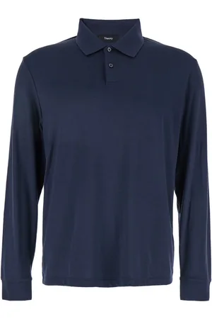 THEORY Goris Blue Polo Shirt With Classic Collar And Long Sleeves In Tech Fabric Stretch Man