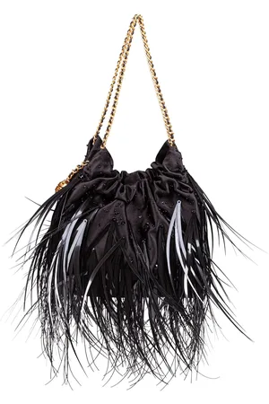 Tory Burch Fleming Mini Hobo Fabric Bag With Feathers And Beads