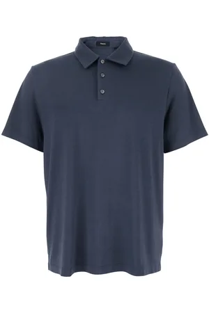 THEORY Blue Polo Shirt With Classic Collar And Front Button Closure In Cotton Man