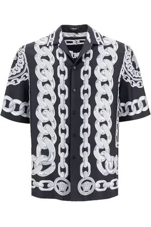 VERSACE Printed Silk Medusa Chains Bowling Shirt