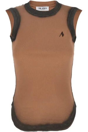 The Attico Sleeveless Crewneck Top With Contrasting Logo Embroidery On The Front In Cotton Woman