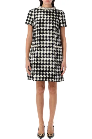 VALENTINO GARAVANI Embroidered Damier Light Tweed Short Dress