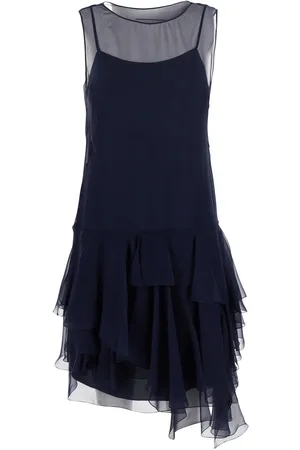 Alberta Ferretti Blue Dress With Thin Straps And Ruffles In Silk Woman