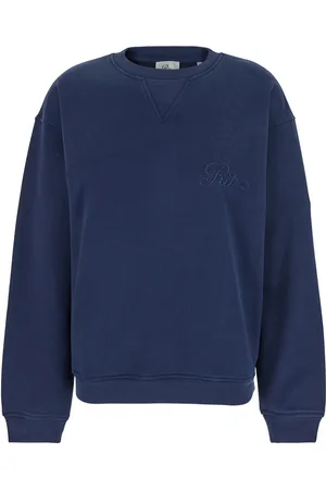 Frame Privacy Please Blue Crewneck T-shirt With Tonal Logo Embroidery On The Front In Cotton Blend Woman