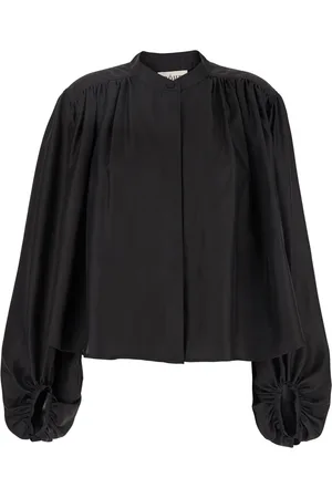 Rohe Black Top With Mandarin Collar And Front And Rear Gathers In Silk Woman