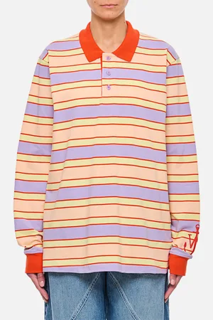 J.W.Anderson J. W. Anderson Striped Contrast Trim Ls Polo Top
