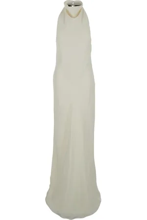 ROTATE Crewneck Long Dress With Contrasting Lace Detail On The Rear In Tech Fabric