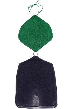 Oseree Lumiere O Gem Bi-colour Mini Dress With Halterneck And Diamond Design In Tech Fabric Woman