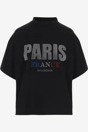 Balenciaga Paris Rhinestone Cropped T-shirt