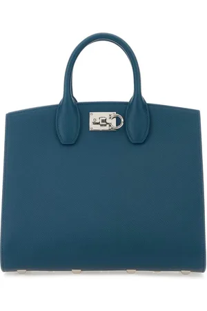 Salvatore Ferragamo Teal Green Leather Medium Studio Box Handbag