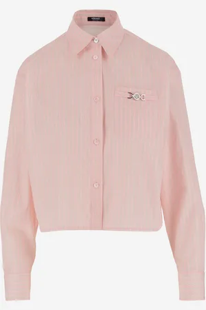 VERSACE Cotton Crop Shirt With Pinstripe Chain Pattern