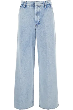 Frame Light Blue Five Pocket Jeans With Wide Leg In Cotton Blend Woman