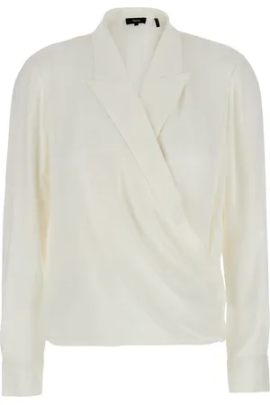 THEORY White Blouse With Peak Revers And Crossover Neck In Silk Woman