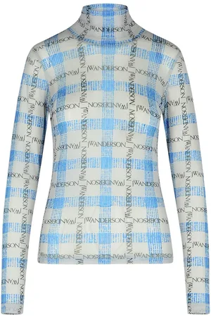 J.W.Anderson J. W. Anderson Logo Grid Check Printed Sheer Long Sleeved Top