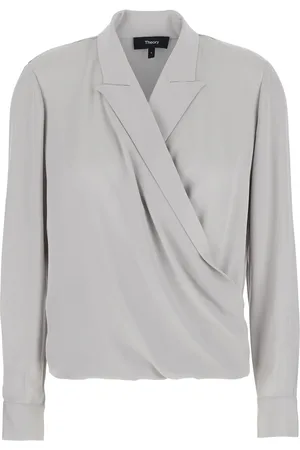 THEORY Blouse With Peak Revers And Crossover Neck In Silk Woman