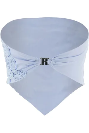 ROTATE Light Blue Sleeveless Off-shoulder Top With All-over Floral Embroidery And Logo Detail On The Rear In Cotton Woman
