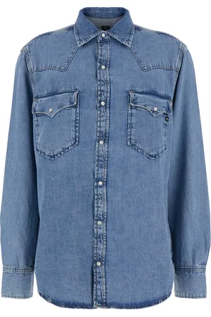 AG Jeans Blue Shirt With Classic Collar In Denim Woman