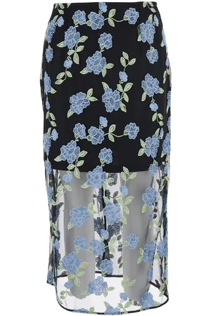 ROTATE Pencil Skirt With Mesh Panels And All-over Floral Motif In Tech Fabric