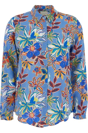 MOMONÍ Meudon Light Blue Shirt With All-over Floral Print In Silk Woman