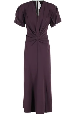 Victoria Beckham Gathered V-neck Midi Dress
